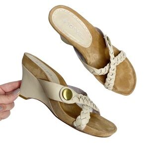 Taryn Rose Leather Braided Cream Wedge Sandal Sz 10